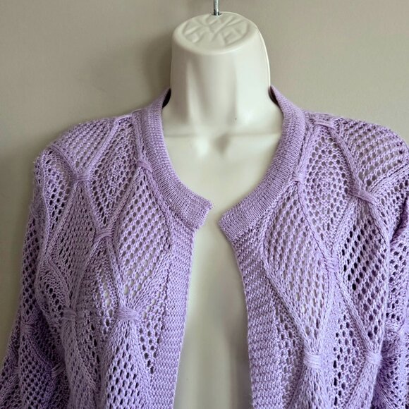 Wachi Open knit cardigan in lavender color. - Picture 3 of 8